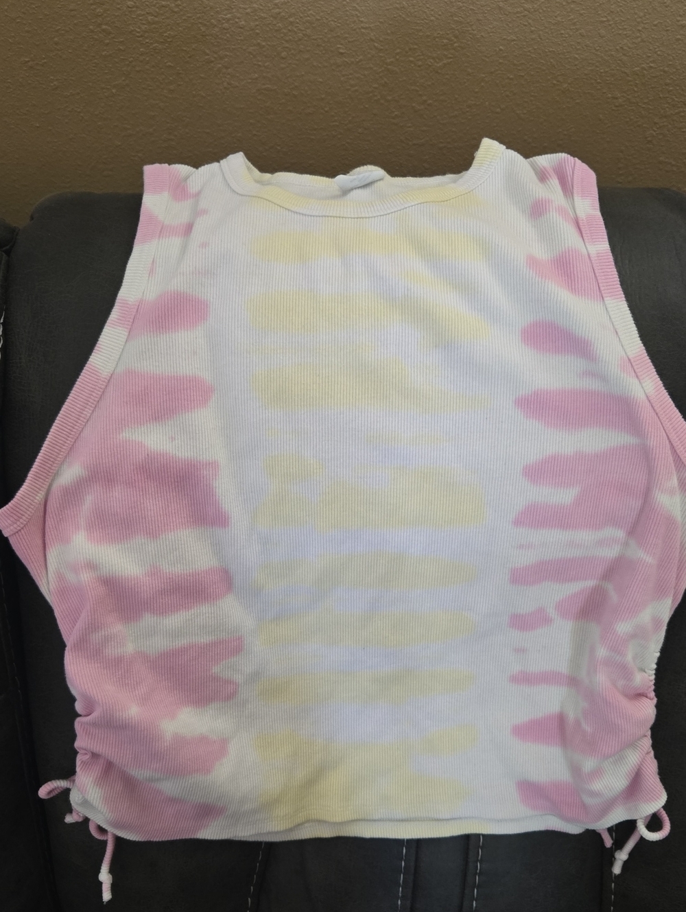 No Boundaries Pink & Yellow Tie-Dye Ribbed Side-Drawstring Tank